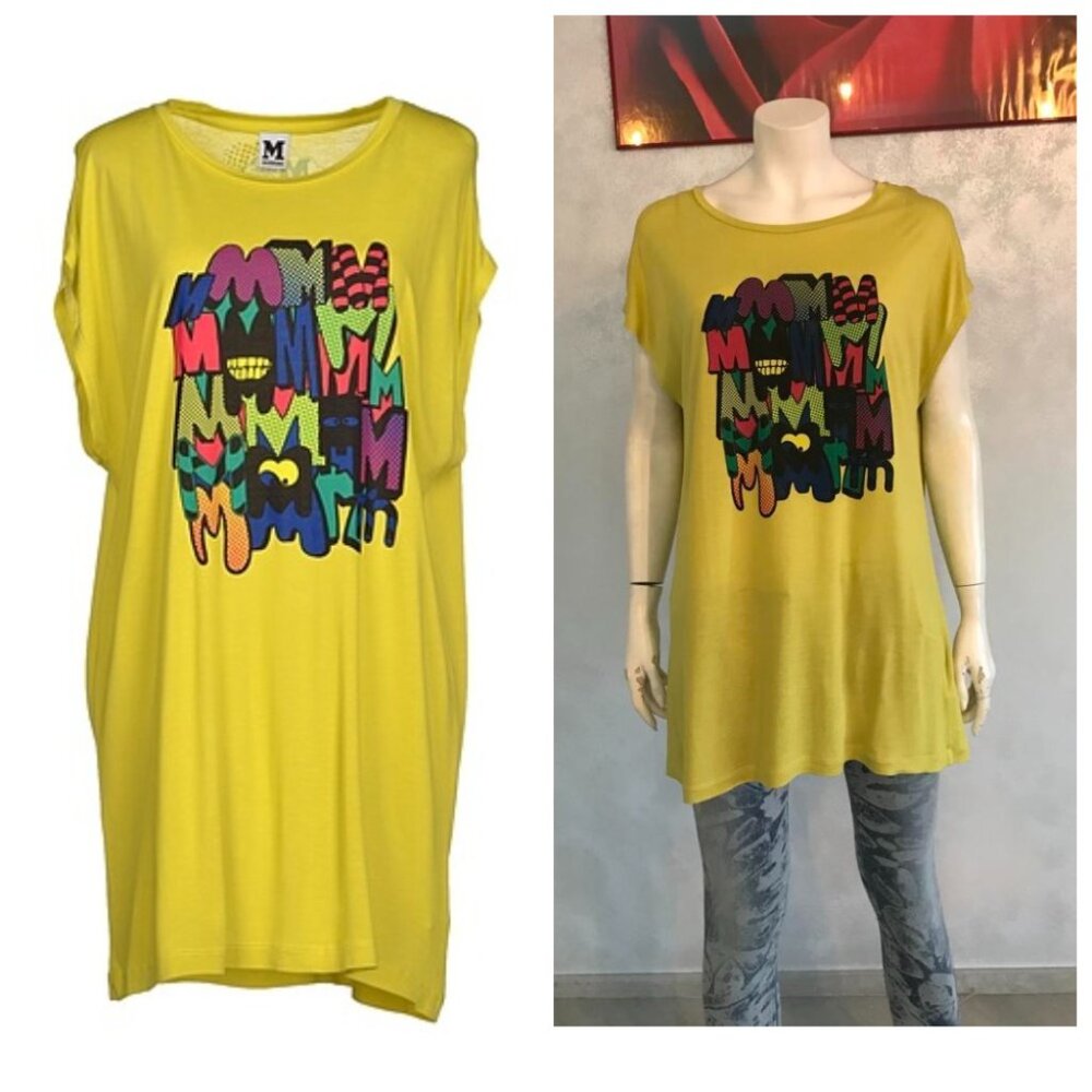 NWOT M Missoni Yellow Graphic M Logo Tunic T-Shirt Dress L